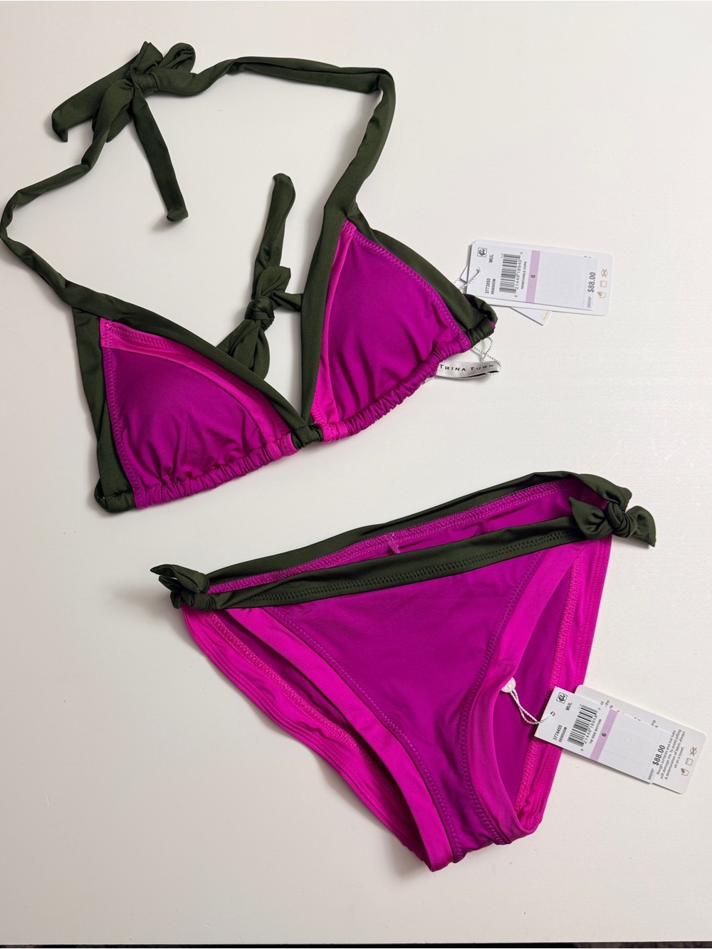 Trina Turk Monaco Bikini Set in Fuchsia and Olive - Size 6 - Picture 3 of 4